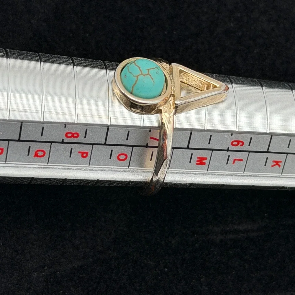 Gold Tone Geometric Faux Turquoise Triangle Ring Size 7.5 Boho Southwestern